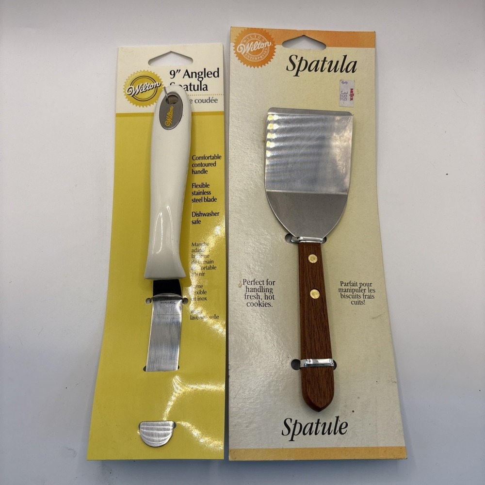 Vtg Wilson Baking Spatula Lot Of 2 9" Angled & Wooden Handle Cookie Spatula NOS